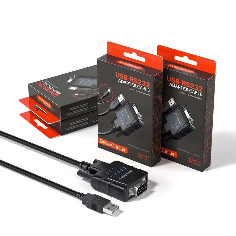DriverGenius SerialPulseX-Series | USB to RS232 Serial Converter with 9 x LEDs - for Embedded Developers & Hobbyists | Works with Windows 11, macOS 15 【USB232A-E-A, 4-Pack】 - Image 1